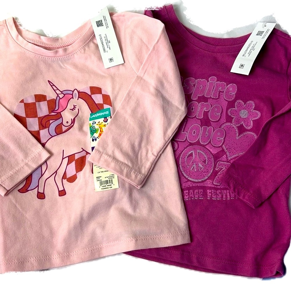 Set of 2 Pink and Purple Graphic long sleeve Toddler Tees